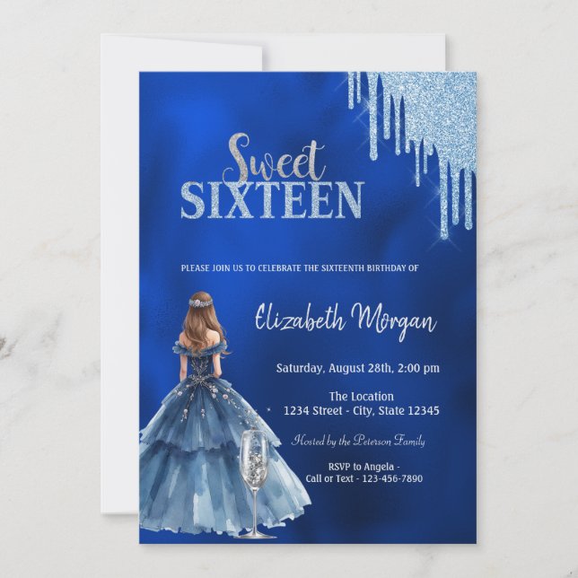 Invitation  Dress Glitter Drips Glass Blue Sweet 16 (Devant)