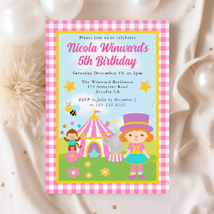 Invitation Dressseuse Fille aux Cheveux Rouges Cirque Mignon 