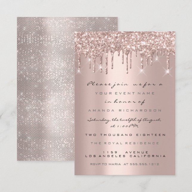 Invitation Drips Rose Gold Fête de Mariage Douzième Anniversa (Devant / Derrière)