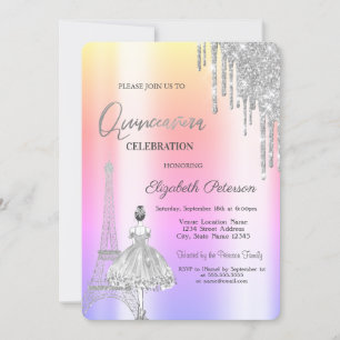 Invitation Drips,Tour Eiffel Ballerine Ombre Quinceañera 
