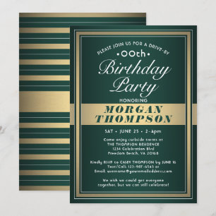 Invitation Drive By N'importe quel anniversaire Green Gold et