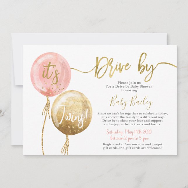 Invitation Drive by Twins Baby shower girl (Devant)