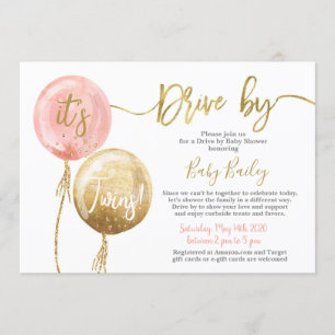 Invitation Drive by Twins Baby shower girl