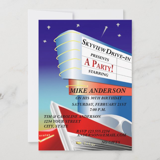 Invitation drive-in de thème de film (Devant)