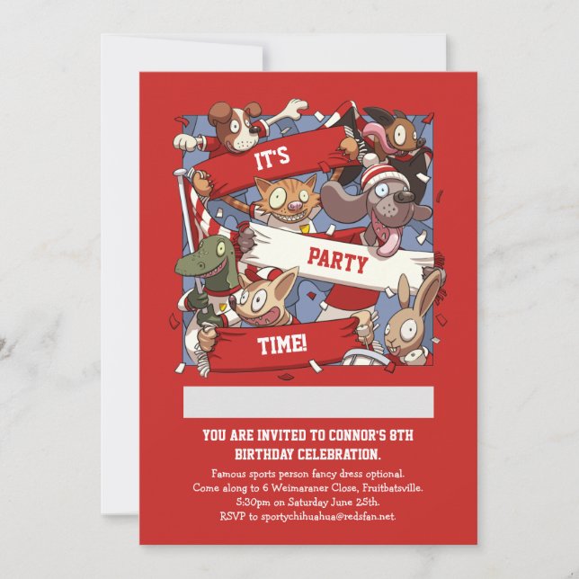 Invitation Drôle Animaux Ventilateurs Scarf Waving Cartoon (Devant)