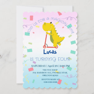 Invitation Drôle bébé dinosaure Scooter Jouet Anniversaire do