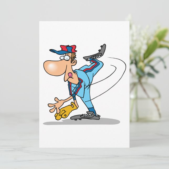 Invitation Drôle Caricature de baseball lanceur d'une balle r (Debout devant)