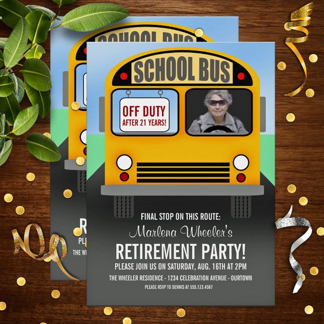 Invitation Drôle Cartoon School Bus Driver Retraite Party (Créateur téléchargé)