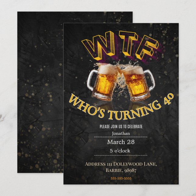 Invitation Drôle de 40e Anniversaire WTF Qui a 40 Ans Sarcast (Devant / Derrière)