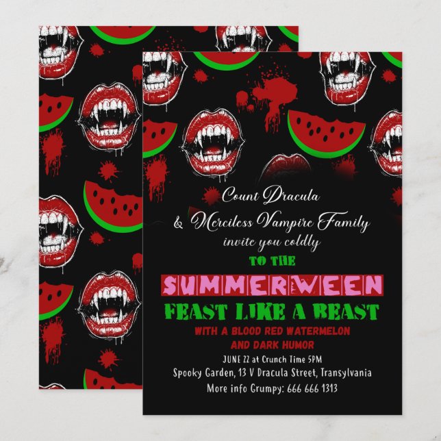 Invitation drôle de fête de Summerween Vampire  (Devant / Derrière)