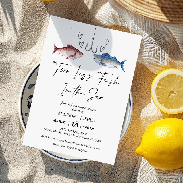 Invitation Drôle Deux Poissons Moins Dans La Mer Couples Mari (Funny Two Less Fish In The Sea Couples Shower Invitation Template, Two Less Fish Bridal Shower )