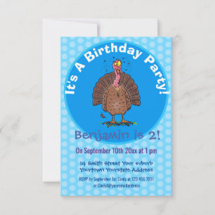Invitation Drôle dinde marron de la ferme avec des mouches de