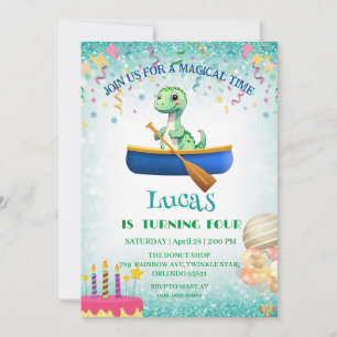 Invitation Drôle dinosaure Kayak Anniversaire de enfant party