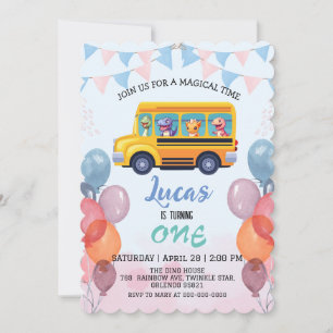 Invitation Drôle dinosaure Retour à l'école Bus garçon Annive