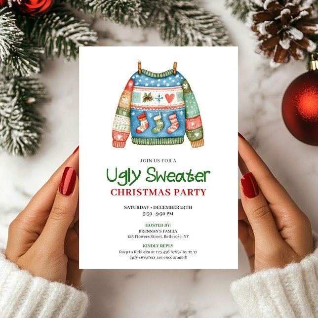Invitation drôle et laide de Noël pour un sweater  (Playful Funny Ugly Sweater Xmas Invite)