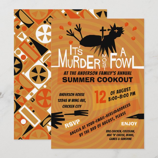 Invitation Drôle été cuisine poulet BBQ Retro 60s Moderne (Devant / Derrière)