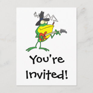 Invitation drôle grenouille jouer basse guitare froggy dessin