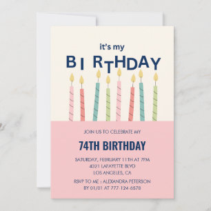 Invitation Drôle Humour rose bougie 74e anniversaire invitati