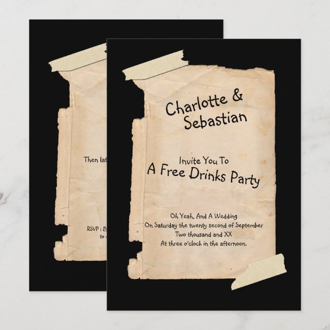 Invitation Drôle Mariage Humour papier Tatty (Devant / Derrière)
