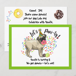 Invitation Drôle mignon Carlin animal chien beignets fête d'a
