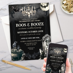 Invitation Drôle Mummy Bats Halloween Boos & Booze Party