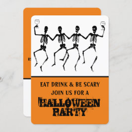 Invitation Drôle Orange & Black Dancing Skeleton Halloween