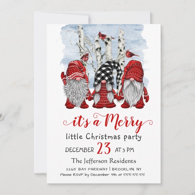 Invitation Drôle Père Noël Gnomes Joyeux Noël Little Party (Devant)