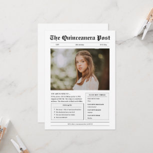 Invitation Drôle photo de journal en noir et blanc Quinceaner