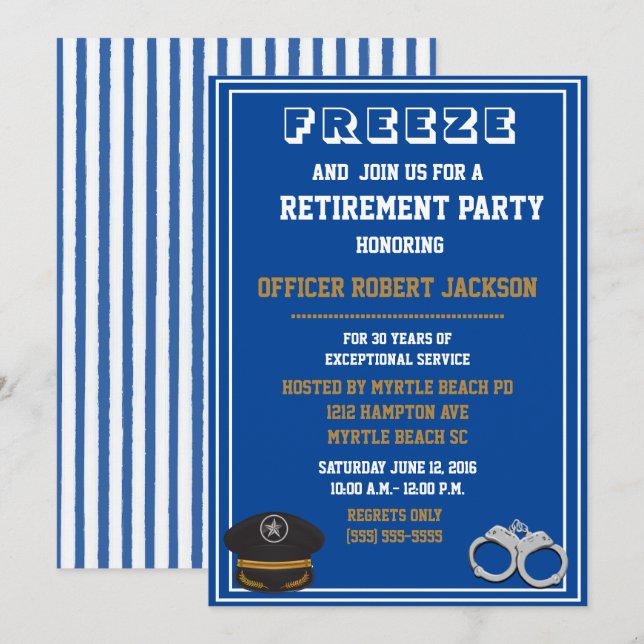 Invitation Drôle police application de la loi retraite (Devant / Derrière)