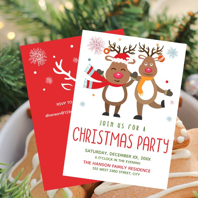 Invitation drôle pour une soirée de Noël avec des  (Funny Christmas Party Invitation Reindeer)