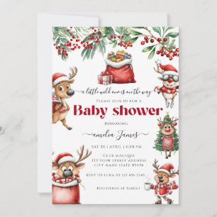 Invitation Drôle Quirky Christmas Reindeer baby shower
