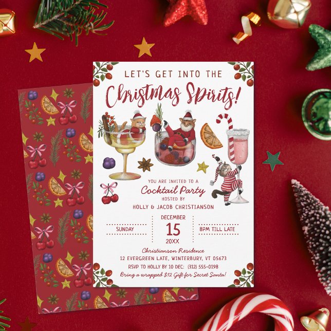 Invitation Drôle Red Cat Christmas Spirit Cocktail Party (Créateur téléchargé)