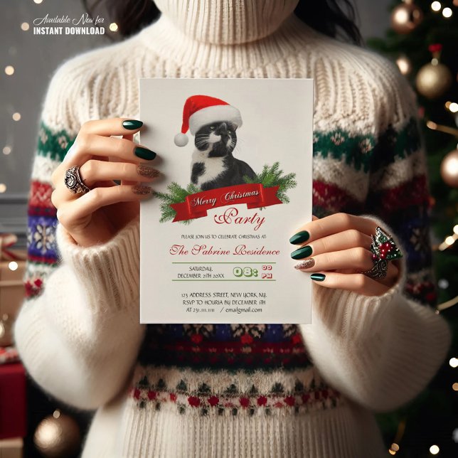 Invitation Drôle Sarcastique Chat Santas Casquette Noël (Créateur téléchargé)