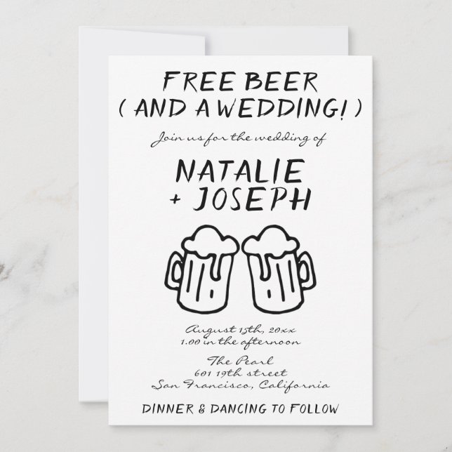 Invitation Drôle Scribble Main dessinée Écrit Bière Mariage (Devant)