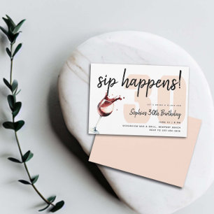 Invitation Drôle Sip Happens Vin Dégustation verre 30e annive