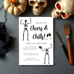 Invitation Drôle Skeleton Black & White Halloween Party