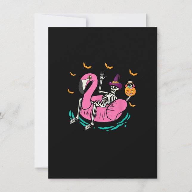 Invitation Drôle Skeleton Flamant rose Happy Costume Hallowee (Devant)