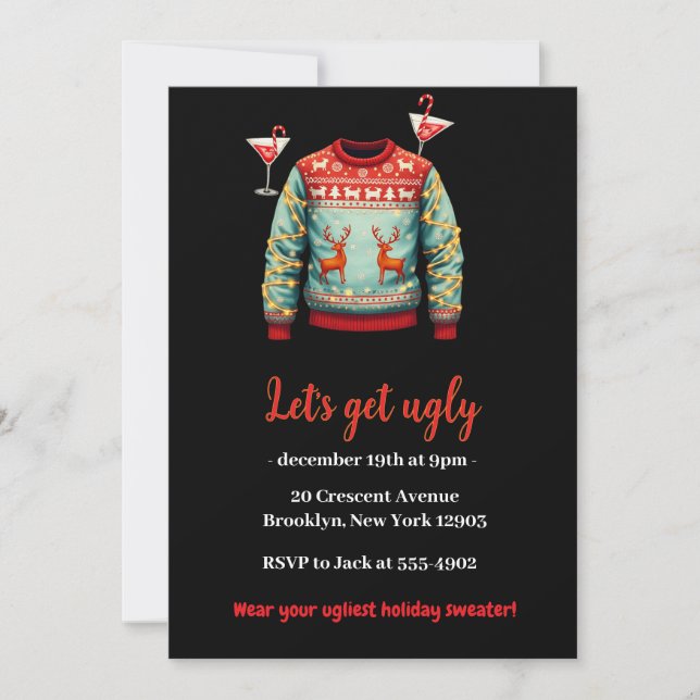 Invitation Drôle Tacky Ugly Sweater Christmas Party (Devant)