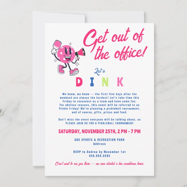 Invitation Drôle Team Building Logo Cartoon Pickleball (Devant)