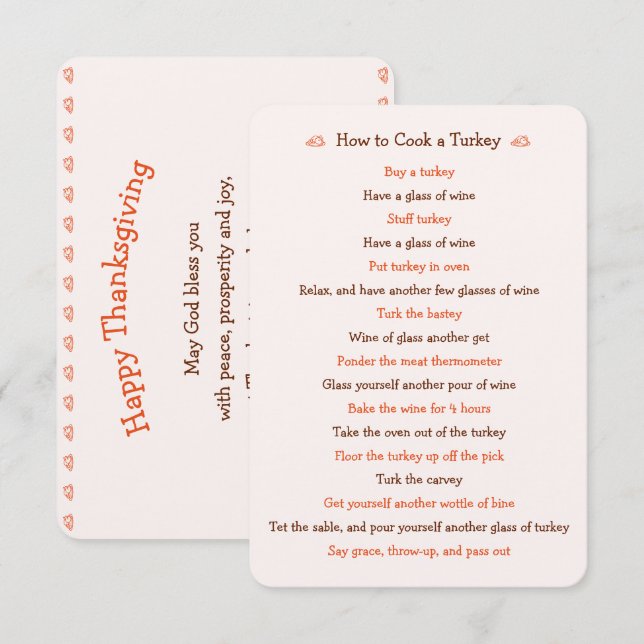 Invitation Drôle Thanksgiving Card Comment Rôtir La Turquie R (Devant / Derrière)