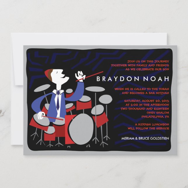 Invitation DRUMMER Bar Mitzvah (Devant)