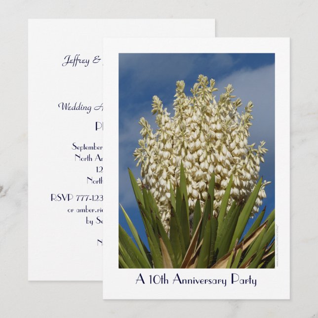Invitation du 10e anniversaire de fête Flower Yucc (Devant / Derrière)