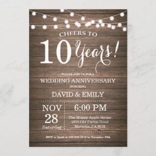 Invitation du 10e anniversaire du Mariage Bois rus