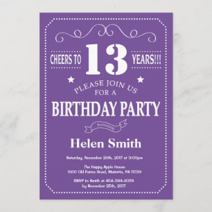 Invitation du 13e anniversaire violet et blanc