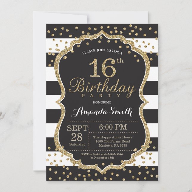 Invitation du 16e anniversaire. Parties scintillan (Devant)