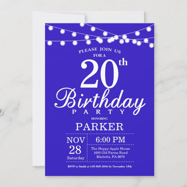 Invitation du 20e anniversaire Royal Blue (Devant)