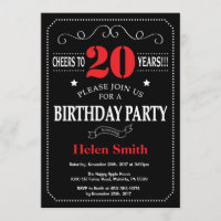 Invitation du 20e anniversaire Tableau noir et rou