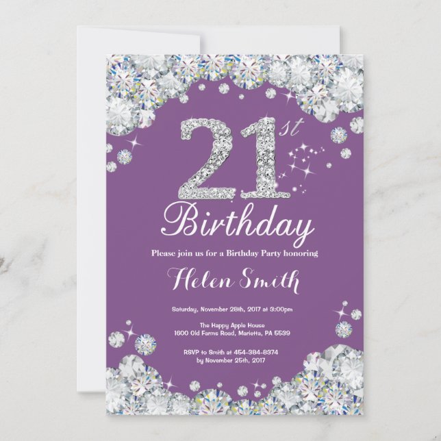 Invitation du 21e anniversaire Diamant violet et a (Devant)