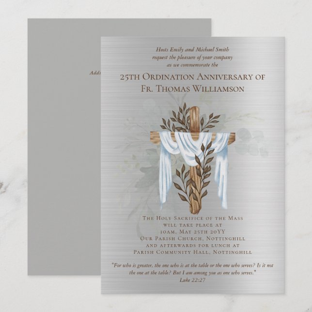 Invitation du 25e anniversaire d'ordination Argent (Devant / Derrière)