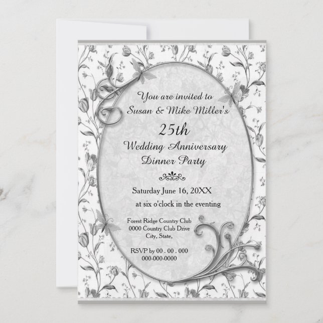 Invitation du 25e anniversaire du Mariage d'argent (Devant)